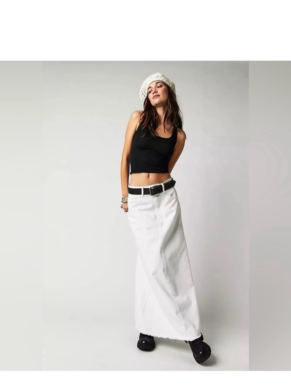 FREE PEOPLE We-The-Free White Denim Maxi Skirt, NWOT , size 8 - Picture 4 of 10